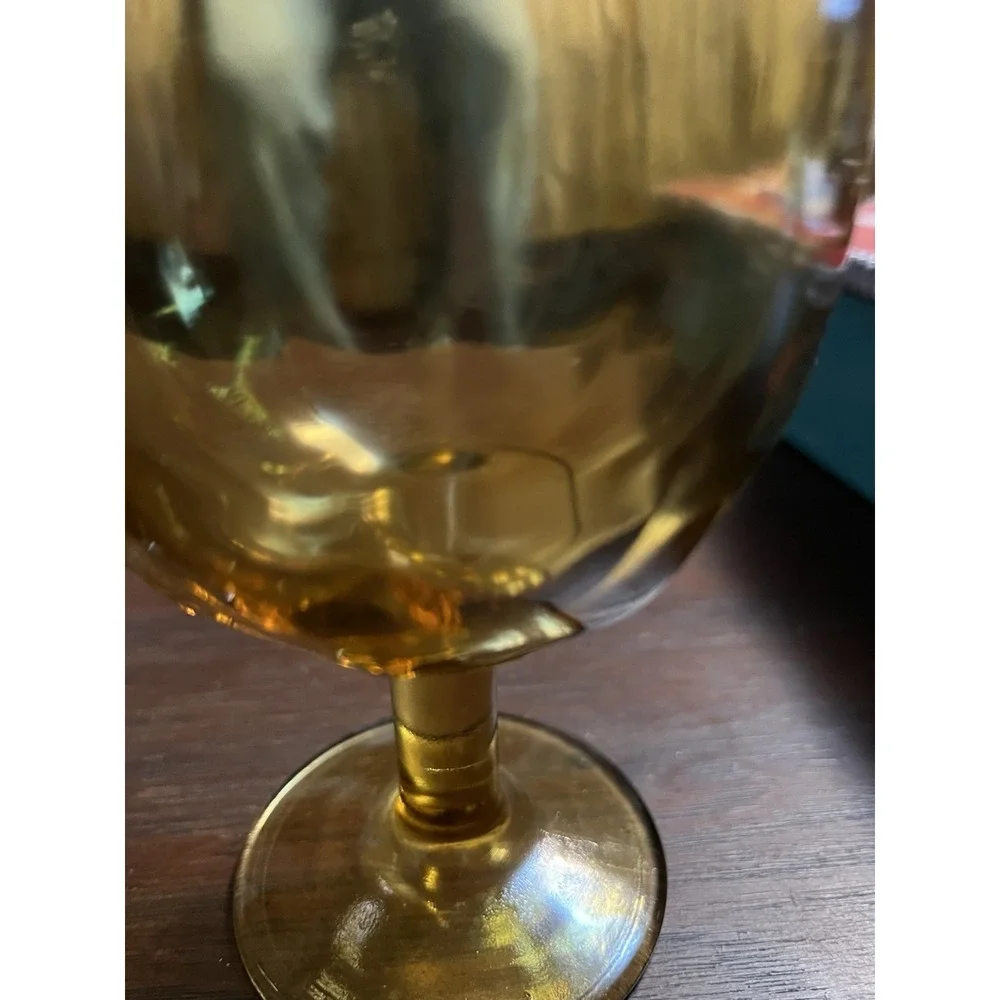 Set Of Three Amber Goblets: One Is A Thumbprint And Two Are Veined